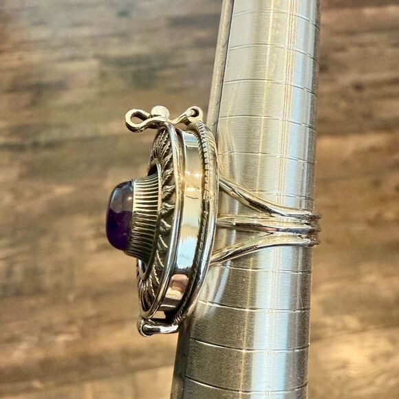 Natural Amethyst Cabochon Poison Pillbox Locket Ring Boho Sterling Silver New - Picture 3 of 9
